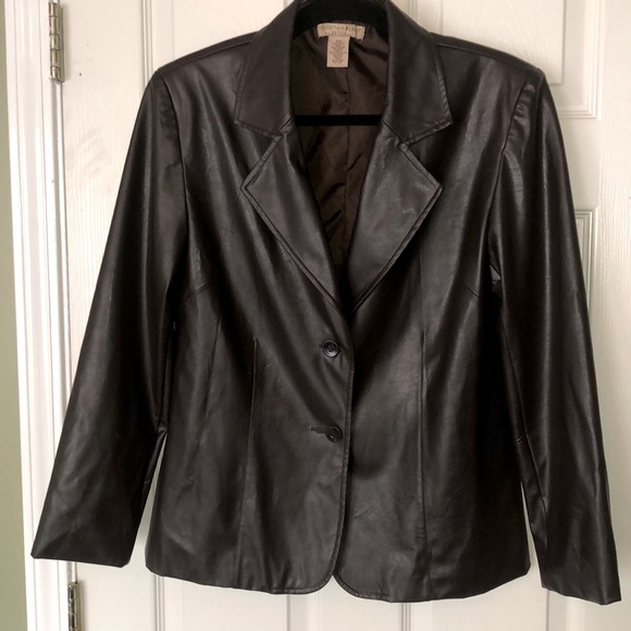 Mountain Lake Jackets & Blazers - Faux Leather dark brown blazer jacket double button Women petite medium western